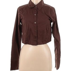 Abercrombie & Fitch Chocolate Cropped Button-Up Long Sleeve Shirt